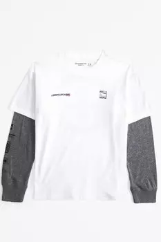 Двухслойная футболка с графическим логотипом Abercrombie & Fitch, белый