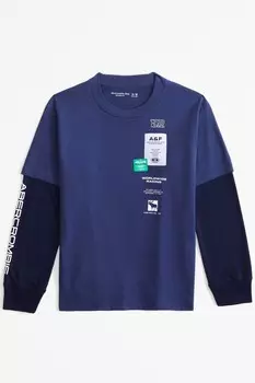 Двухслойная футболка с графическим логотипом Abercrombie & Fitch, синий