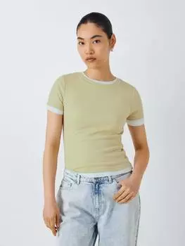 Двухслойная футболка с коротким рукавом из хлопчатобумажной смеси John Lewis , цвет Green/White