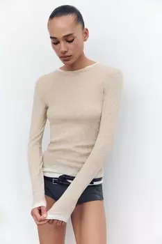 Двухслойная футболка ZARA, бежевый мергель