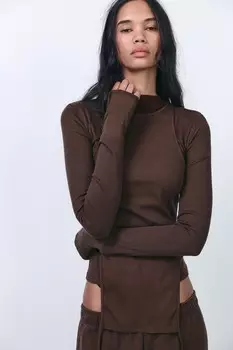 Двухслойная футболка ZARA, коричневый