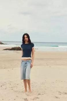 Двухслойная футболка ZARA, темно-синий