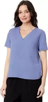 Двухслойная газовая блузка с короткими рукавами, V-образным вырезом и закругленным краем Mod-o-doc, цвет Morning Fog