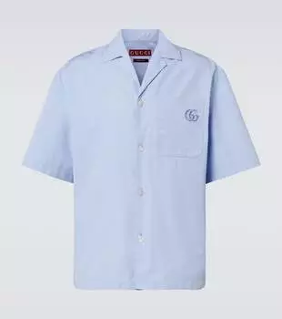Двухслойная хлопковая поплиновая рубашка для боулинга Double G Gucci, Baby Blue