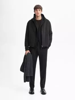 Двухслойная куртка-бомбер из смесовой шерсти Massimo Dutti, черный