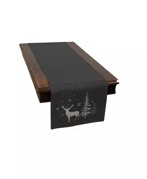 Двухслойная рождественская дорожка для стола «Олень в заснеженном лесу» Manor Luxe, серый