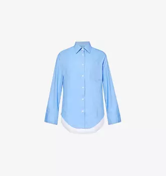 Двухслойная рубашка из органического хлопка с накладными карманами Victoria Beckham, синий