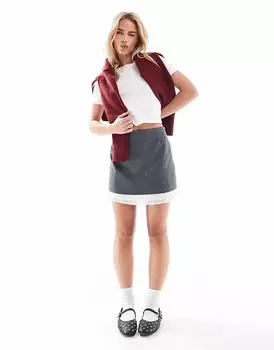 Двухслойная юбка Miss Selfridge Petite серого цвета, приталенная по фигуре