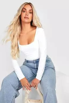 Двухслойное боди плюс с квадратным вырезом Boohoo, слоновая кость