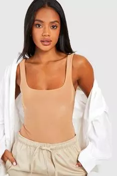 Двухслойное боди с квадратным вырезом Boohoo, мокка