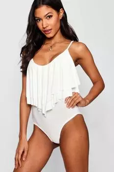 Двухслойное боди с орбинками Boohoo, слоновая кость