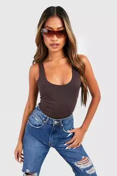 Двухслойное боди с овчным вырезом Boohoo, шоколадный