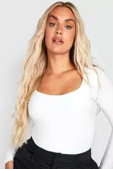 Двухслойное облегающее боди Plus с круглым вырезом boohoo, белый