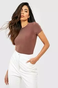 Двухслойное облегающее боди с короткими рукавами Boohoo, мокка