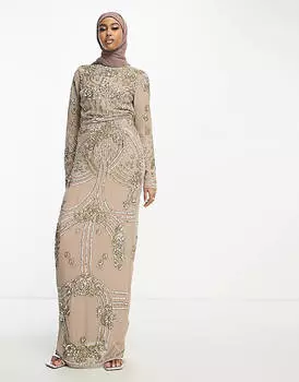 Двухслойное платье макси с цветочным декором ASOS DESIGN темно-серого цвета