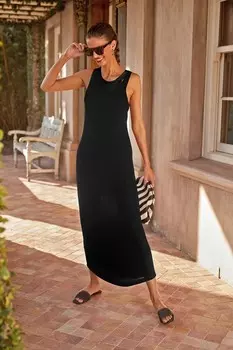 Двухслойное платье миди без рукавов в рубчик Next, черный