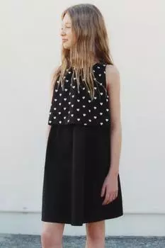 Двухслойное платье с вышитыми сердечками ZARA, черный