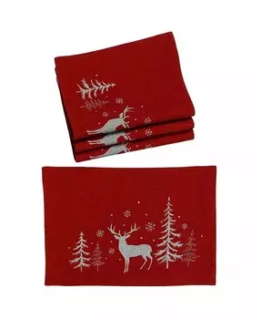 Двухслойные рождественские салфетки «Олень в заснеженном лесу» — набор из 4 шт Manor Luxe, красный