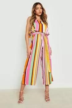 Двухслойный комбинезон-кюлот в полоску Boohoo, оранжевый