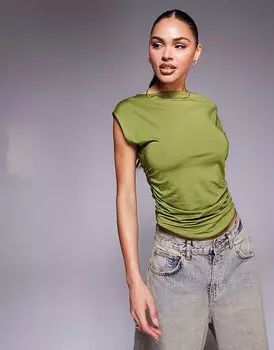Двухслойный облегающий топ цвета хаки с присборенными боками от ASOS DESIGN