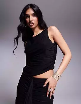 Двухслойный облегающий топ Missyempire с перекрученными плечами и открытой спиной черного цвета