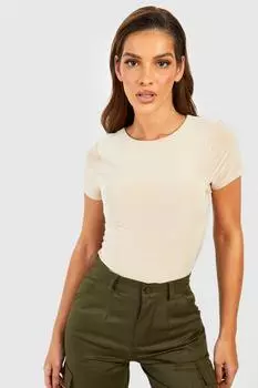 Двухслойный облегающий топ с короткими рукавами и круглым вырезом Boohoo, серый