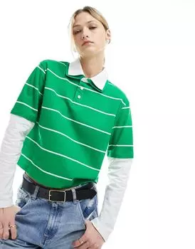 Двухслойный приталенный топ для регби в зеленую и белую полоску ASOS DESIGN