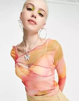 Двухслойный сетчатый топ с размытым принтом ASOS DESIGN - MULTI