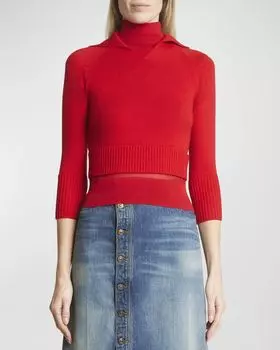 Двухслойный шерстяной топ с прозрачной подкладкой Victoria Beckham, цвет Red