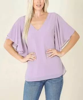 Двухслойный шифоновый топ цвета пыльной лаванды ZENANA, цвет dusty lavender