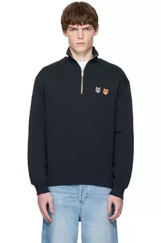 Двухслойный толстовка с логотипом лисы на молнии Maison Kitsun, цвет anthracite