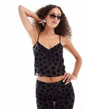 Двухслойный топ-комбинезон из бархата с сетчатым ворсом от Monki, черный