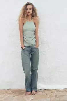 Двухслойный топ на бретельках ZARA, цвет Sea green