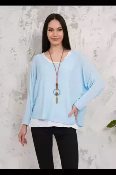 Двухслойный топ оверсайз с длинными рукавами HOXTON GAL, синий