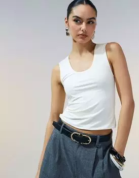 Двухслойный топ с круглым вырезом ASOS DESIGN кремового цвета