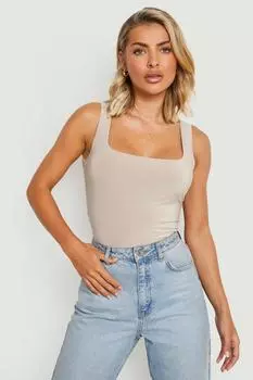 Двухслойный топ с квадратным вырезом Boohoo, серый