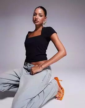 Двухслойный топ с квадратным вырезом и рукавами-крылышками ASOS DESIGN черного цвета