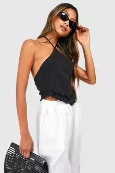 Двухслойный топ с завязкой из луковой кожи Boohoo, черный