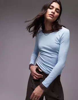 Двухслойный трикотажный топ Topshop бежевого и синего цветов