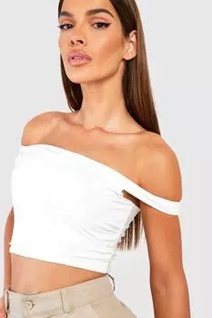 Двухслойный укороченный топ с открытыми плечами Boohoo, белый