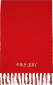 Двухсторонний кашемировый шарф EKD бежевого и красного цвета Burberry