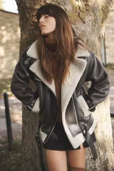 Двухсторонняя длинная куртка ZARA, темно-коричневый