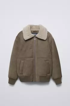 Двухсторонняя куртка с искусственной овчиной ZARA, норка