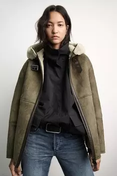 Двухсторонняя куртка с капюшоном коллекция zw ZARA, коричневый/серо-коричневый