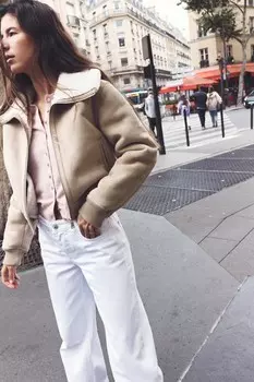Двухсторонняя куртка с ребристой отделкой ZARA, кэмел