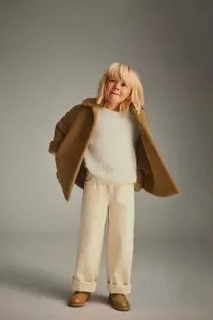 Двулицовое кожаное пальто ZARA, светло-бежевый