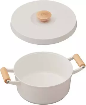 Двуручная кастрюля Iris Ohyama LUO-P24, испытание на стойкость к истиранию, прозрачное, керамическое покрытие, безводная кастрюля, 9,4 дюйма (24 см), белый, White