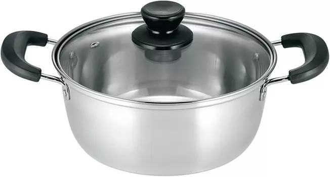 Двуручная кастрюля Kakuse NW-04, 7,9 дюйма (20 см), полная вода, 0,8 галлона (2,6 л), устойчива к ржавчине, нержавеющая сталь, стеклянная крышка, легкая, индукционная, совместимая с кастрюлей, нирвака, серебро Kakusee, Silver