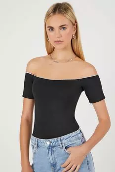 Двустороннее боди с открытыми плечами Forever 21, черный