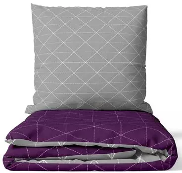 Двустороннее хлопковое постельное белье 155х200см ромбовидно-фиолетово-серый комплект Renforce из 4 предметов leonado vicenti